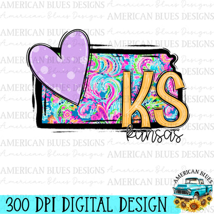 Kansas- state heart digital design | American Blues Designs