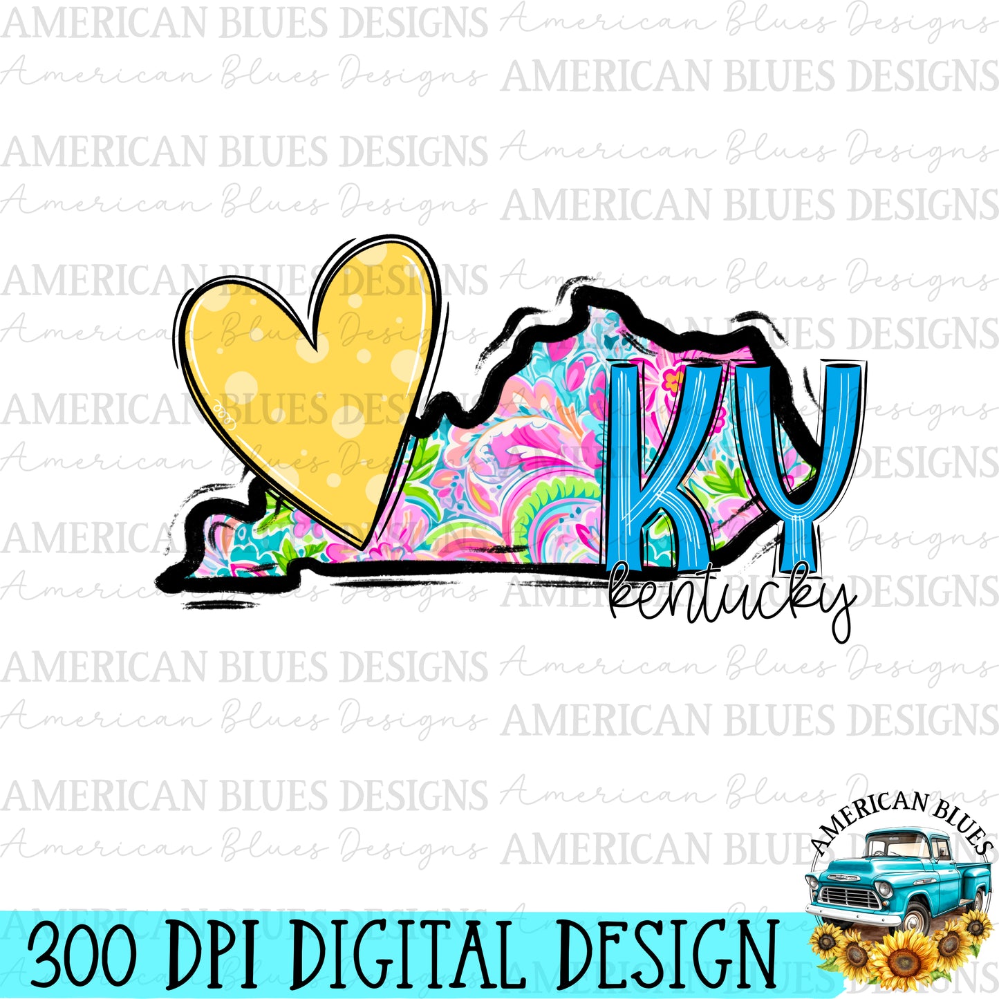 Kentucky- state heart digital design | American Blues Designs