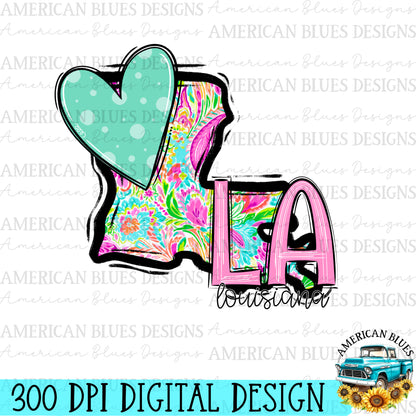 Louisiana- state heart digital design | American Blues Designs