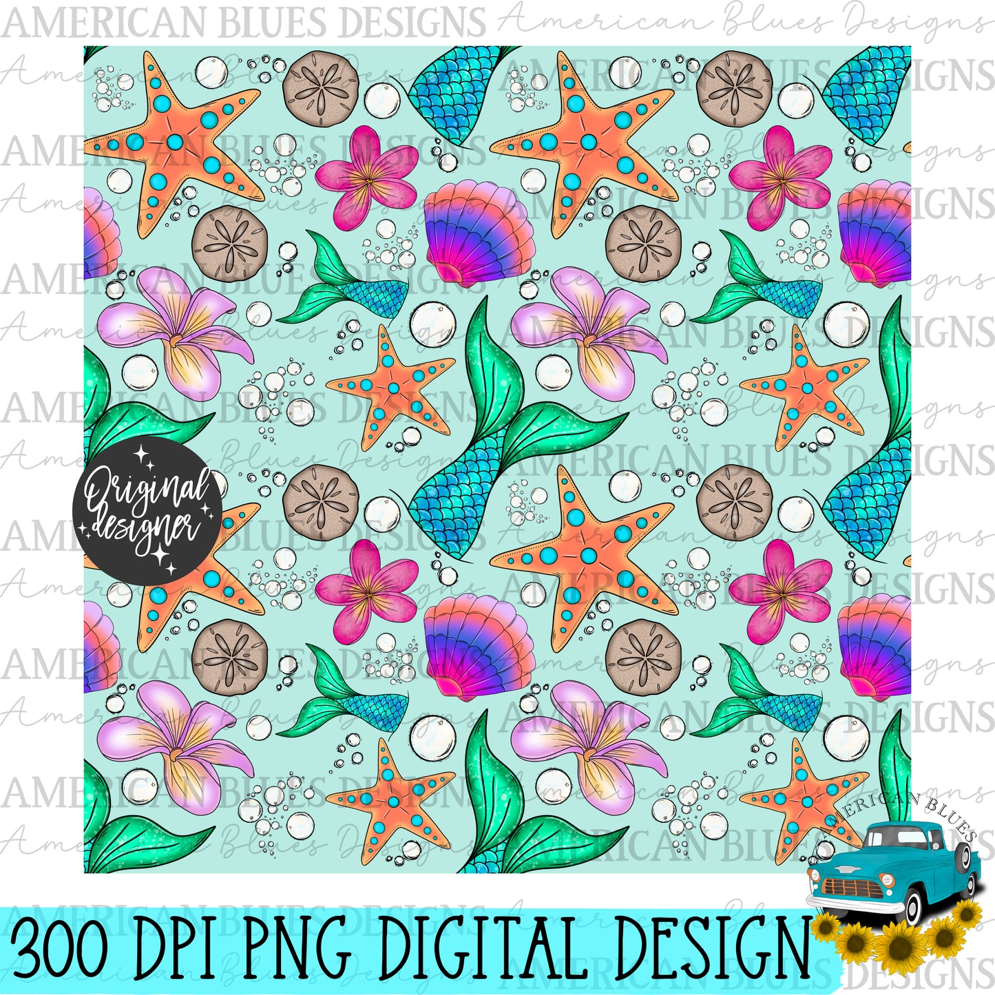 Let's be Mermaids-seamless pattern