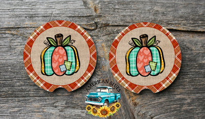 Patchwork Pumpkin car coaster digital design | American Blues Designs