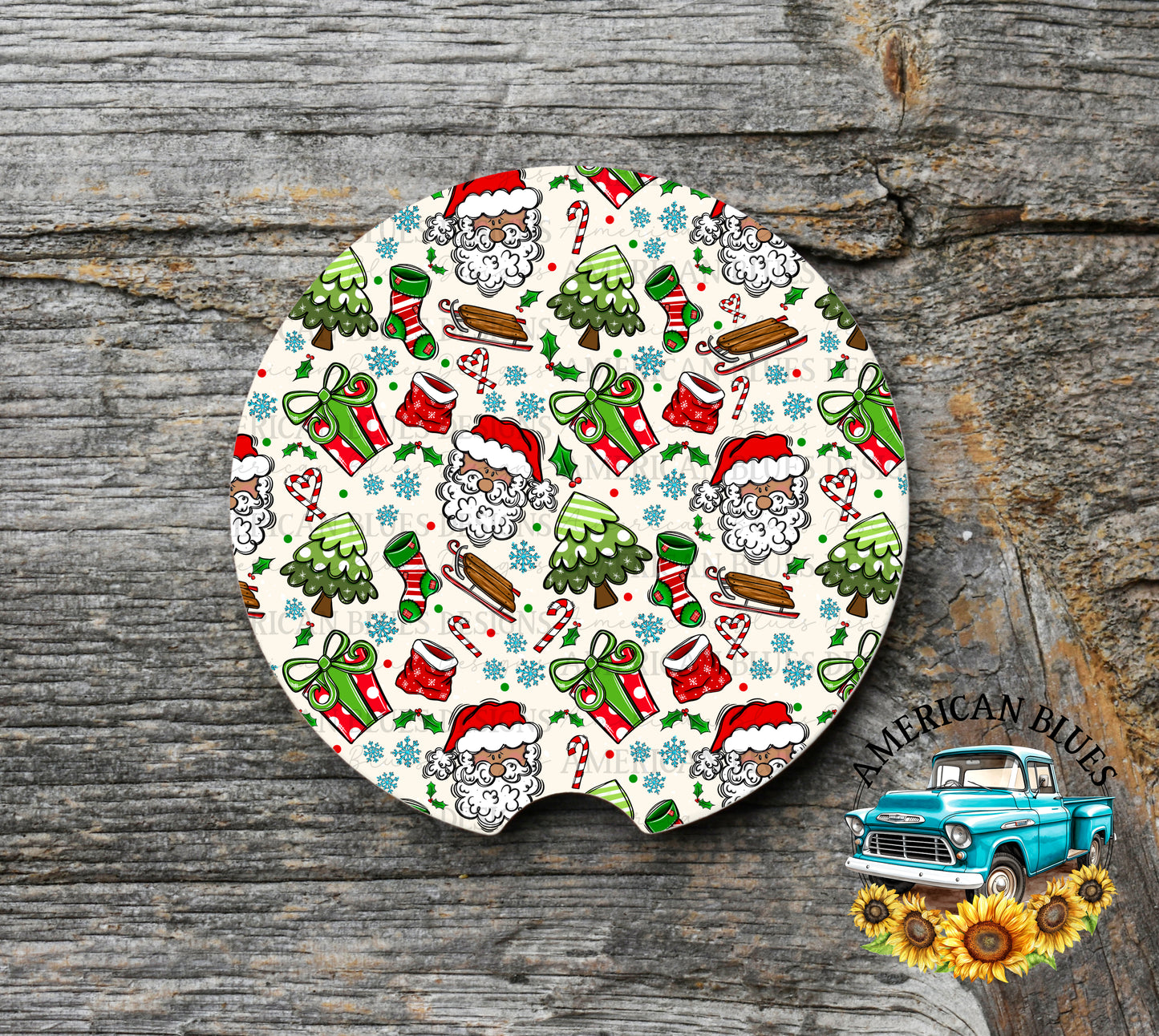 Merry Santa car coaster digital design | American Blues Designs