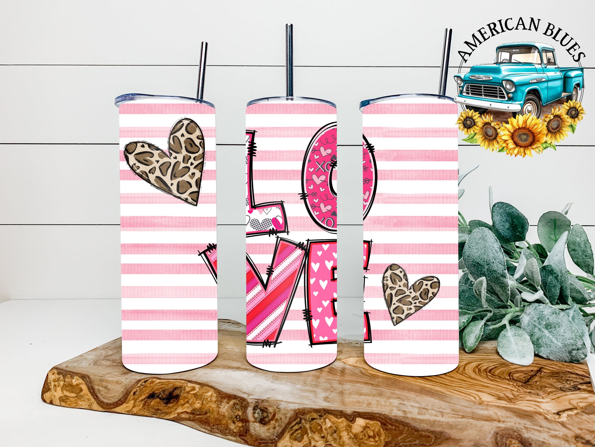 Love hearts & stripes 20 oz tumbler wrap digital design | American Blues Designs