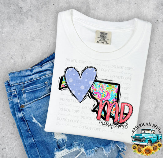 Maryland- state heart digital design | American Blues Designs