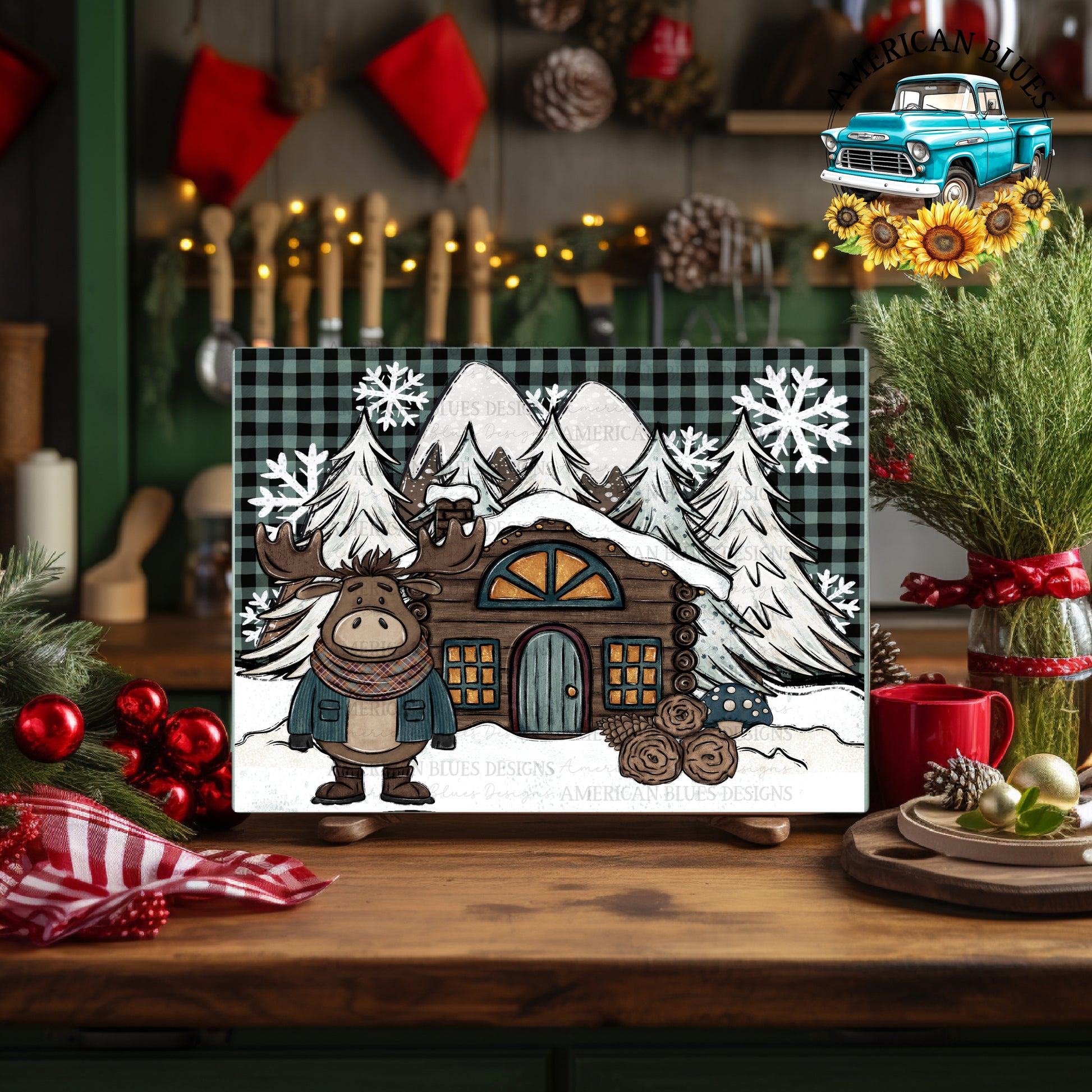 Winter Moose cutting board digital design | American Blues Designs