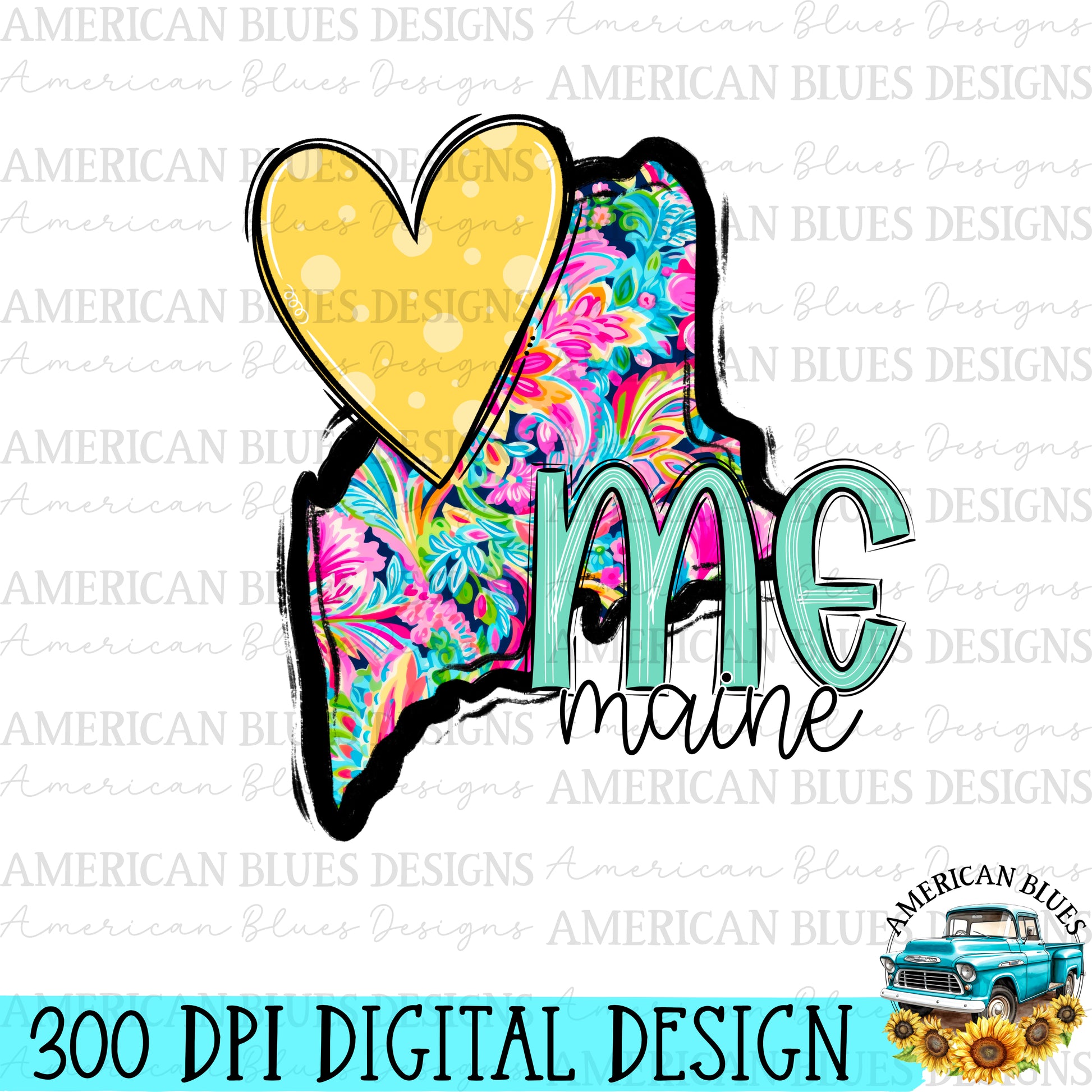 Maine- state heart digital design | American Blues Designs