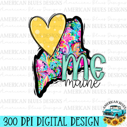 Maine- state heart digital design | American Blues Designs