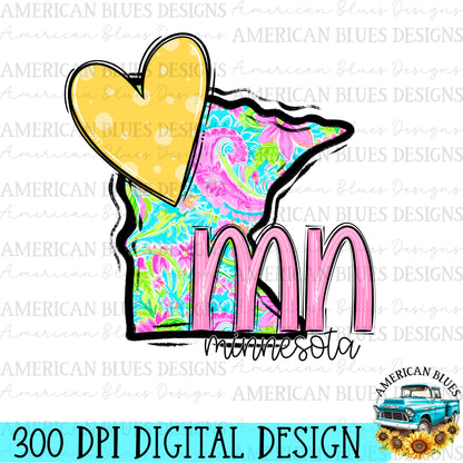 Minnesota- state heart digital design | American Blues Designs