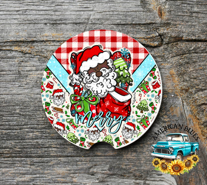 Merry Santa car coaster digital design | American Blues Designs