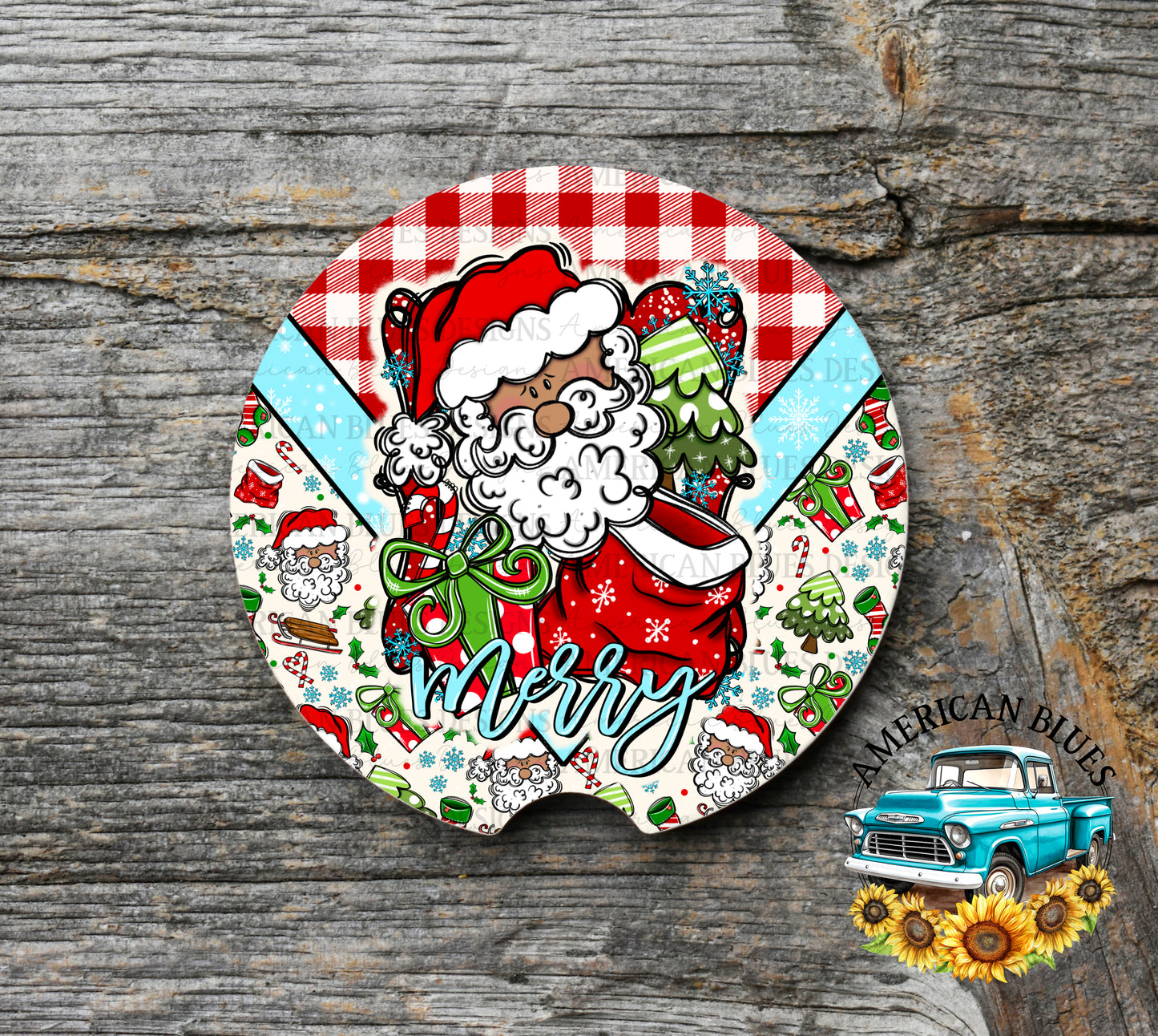 Merry Santa car coaster digital design | American Blues Designs