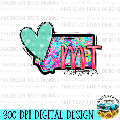 Montana- state heart digital design | American Blues Designs