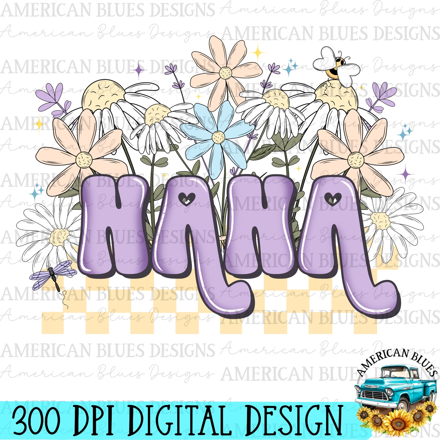 Nana retro floral digital design | American Blues Designs