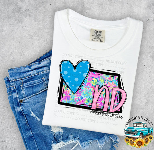 North Dakota- state heart digital design | American Blues Designs