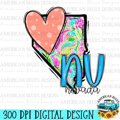 Nevada- state heart digital design | American Blues Designs