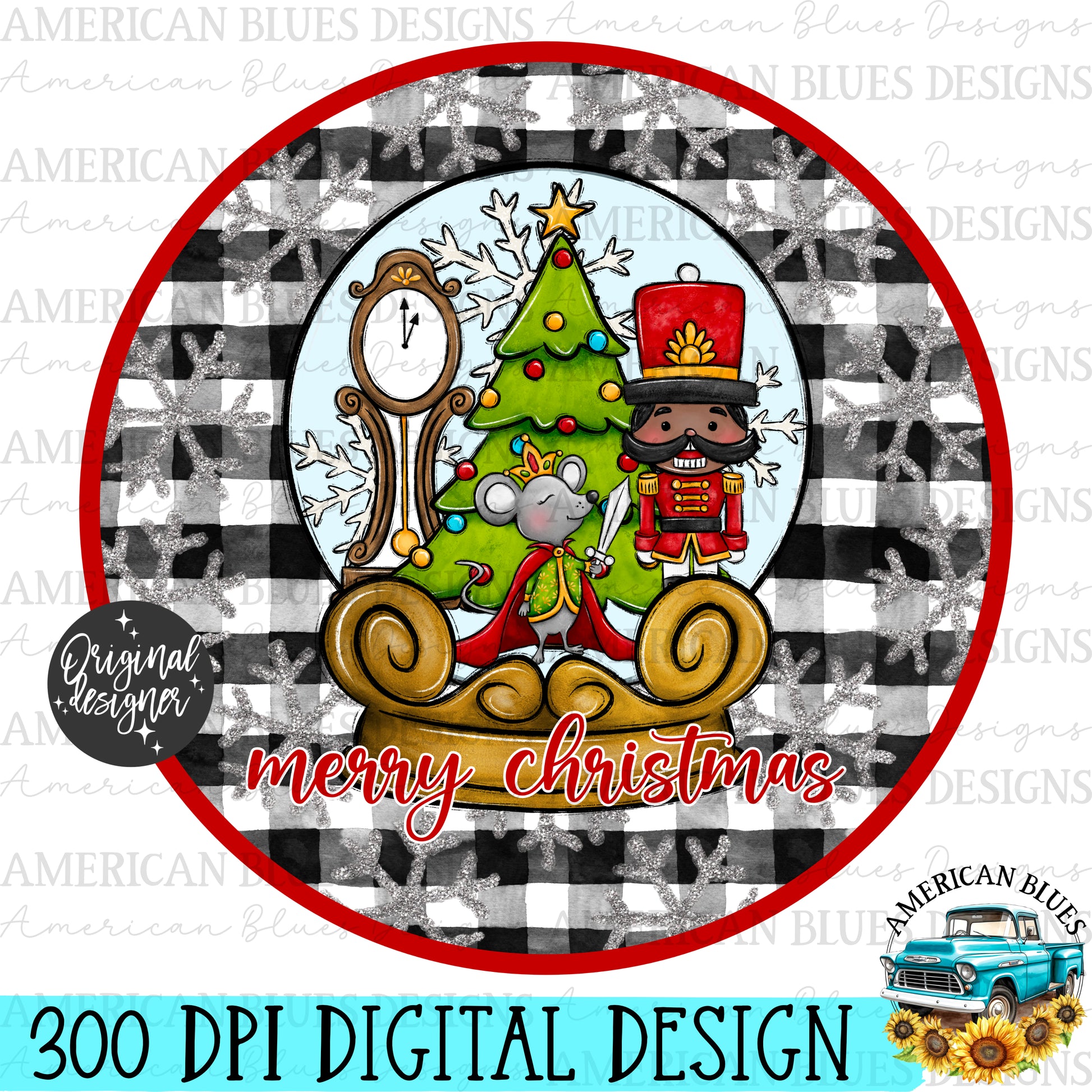 Merry Christmas Nutcracker ornament digital design | American Blues Designs