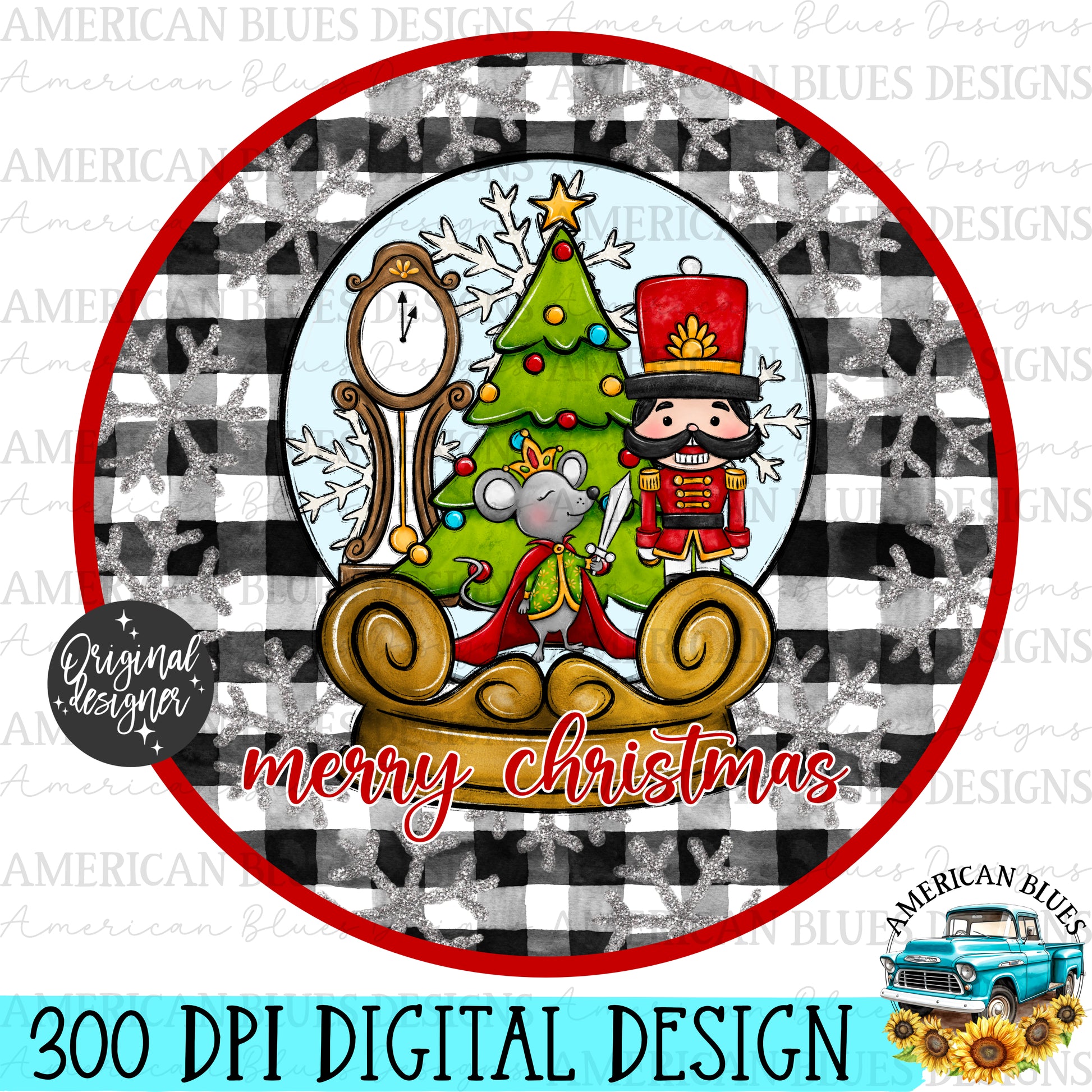 Merry Christmas Nutcracker ornament digital design | American Blues Designs