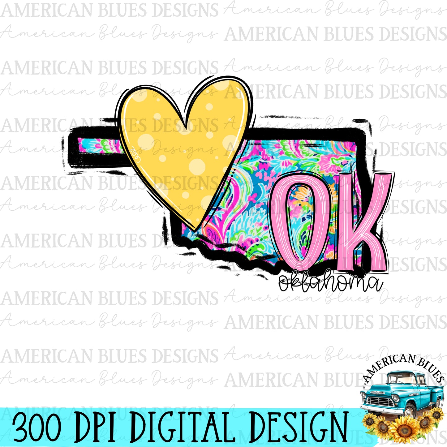 Oklahoma- state heart digital design | American Blues Designs