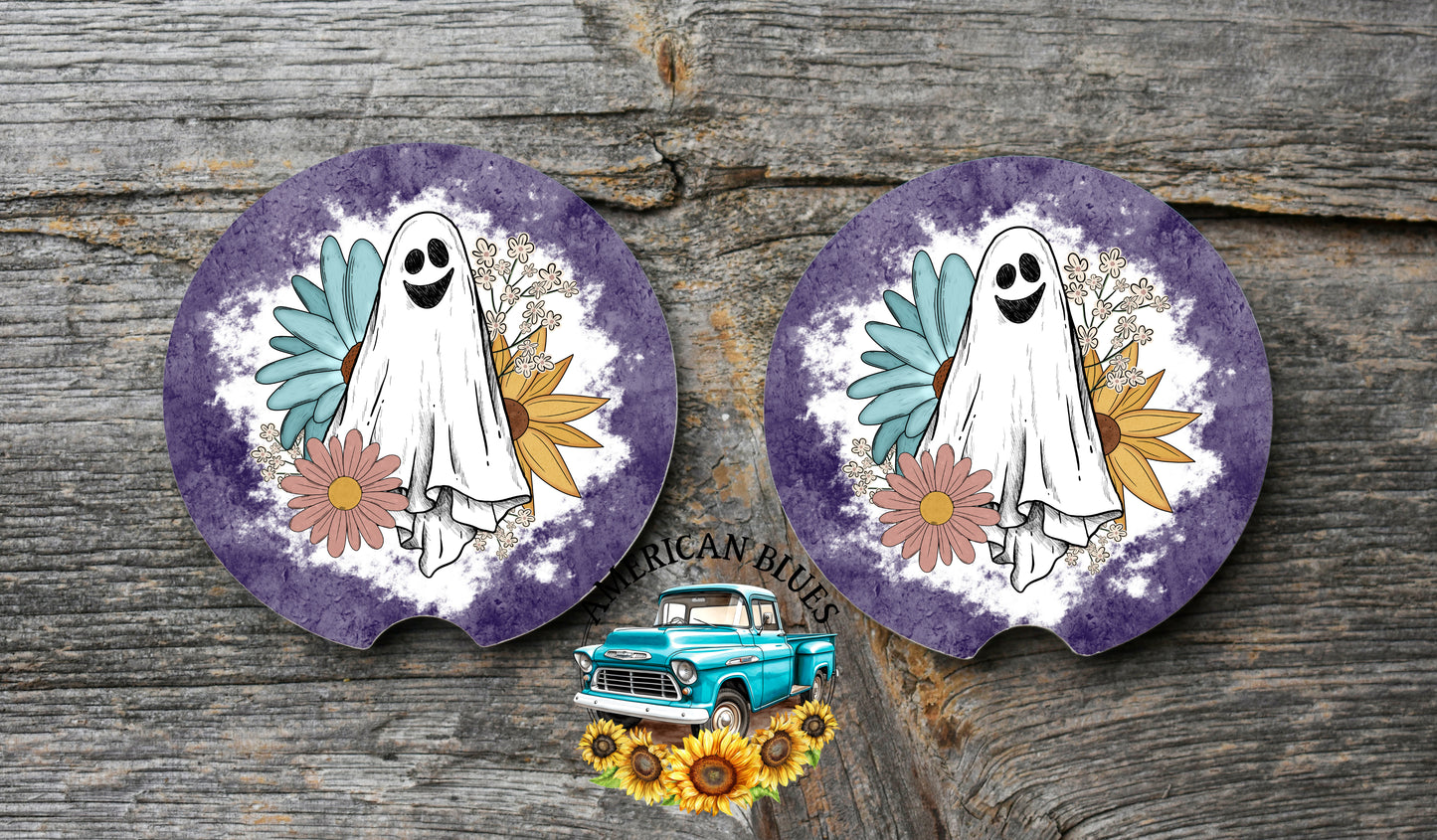 Oliver & florals car coaster digital design | American Blues Designs