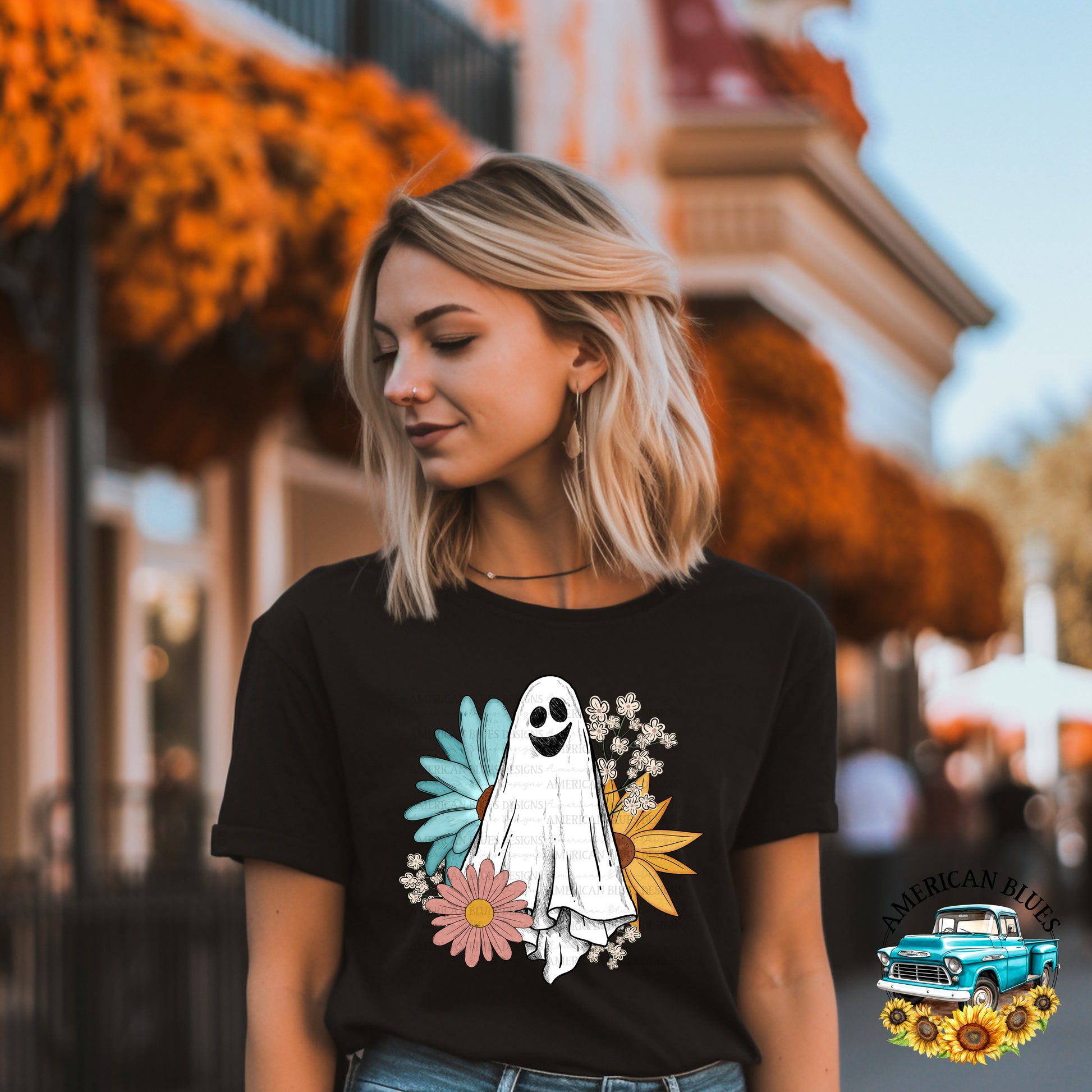 "Oliver the ghostie & florals" digital design | American Blues Design