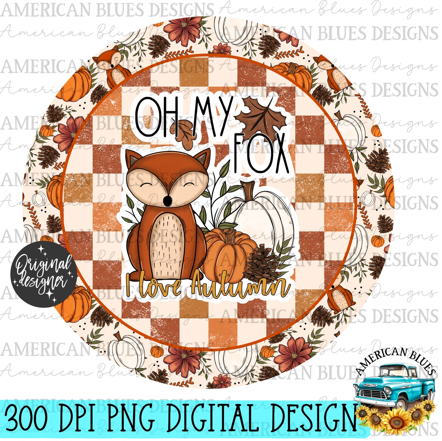 Oh My fox car coaster digital design | American Blues Designs