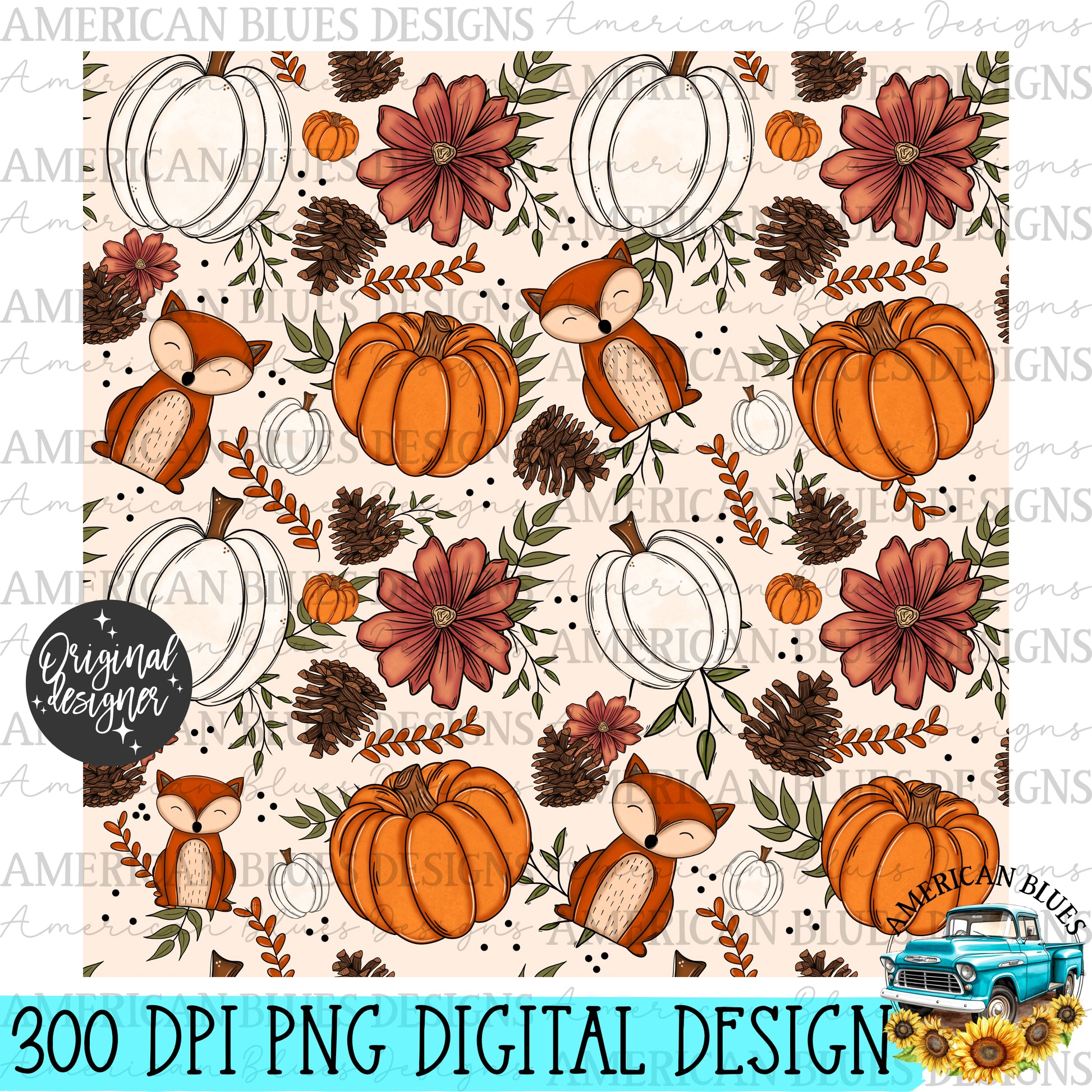 Oh My Fox seamless pattern | American Blues Designs