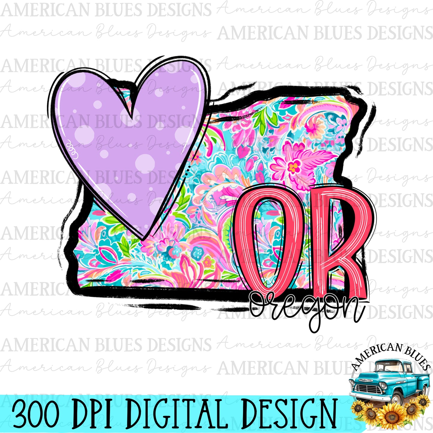 Oregon- state heart digital design | American Blues Designs