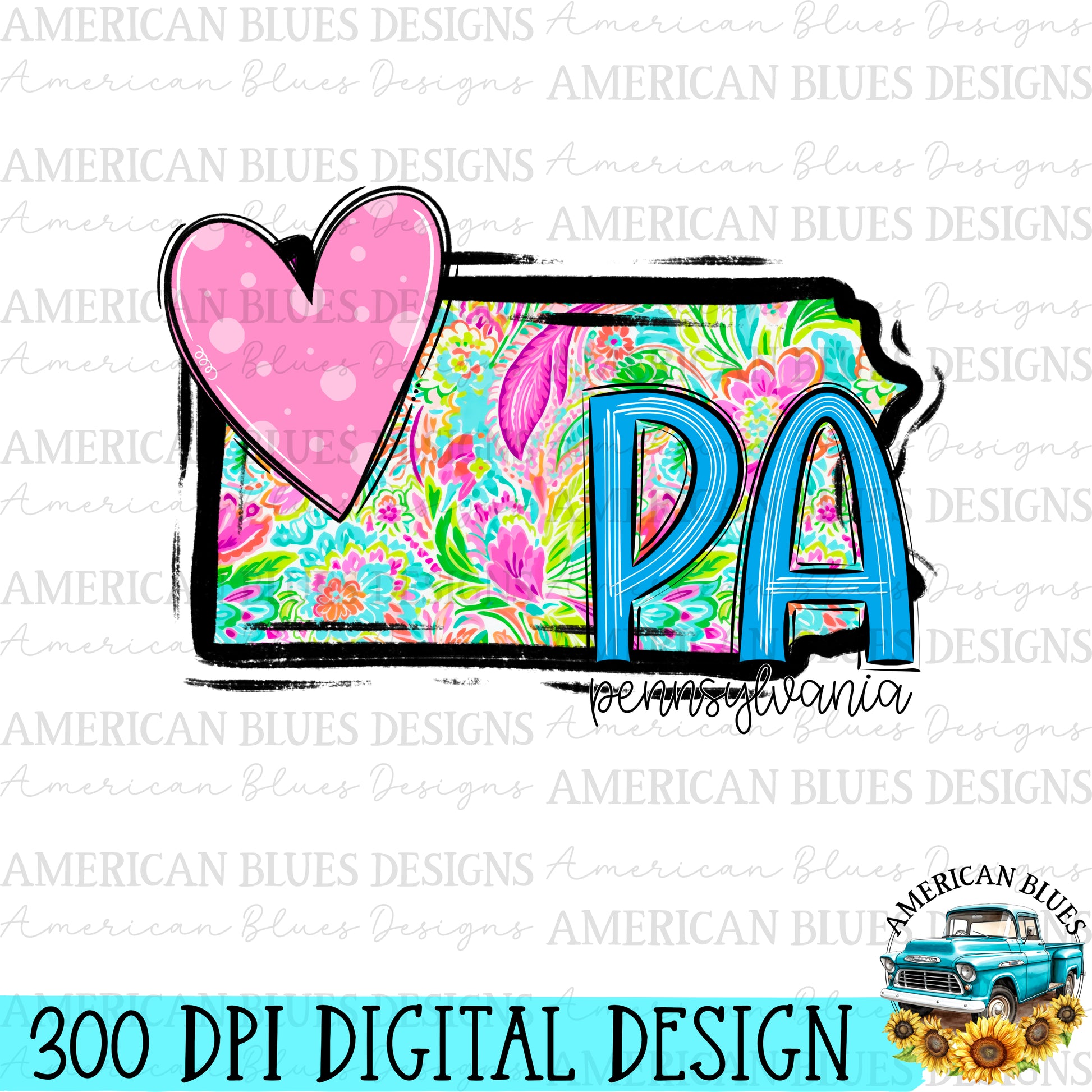 Pennsylvania- state heart digital design | American Blues Designs