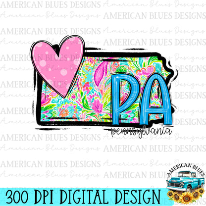 Pennsylvania- state heart digital design | American Blues Designs