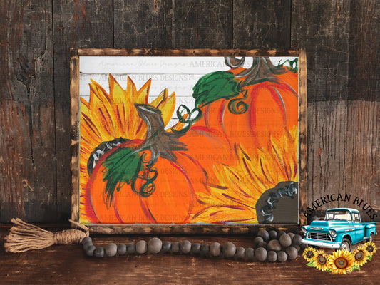 Fall painted pumpkin & sunflowers printable art | American Blues Designs