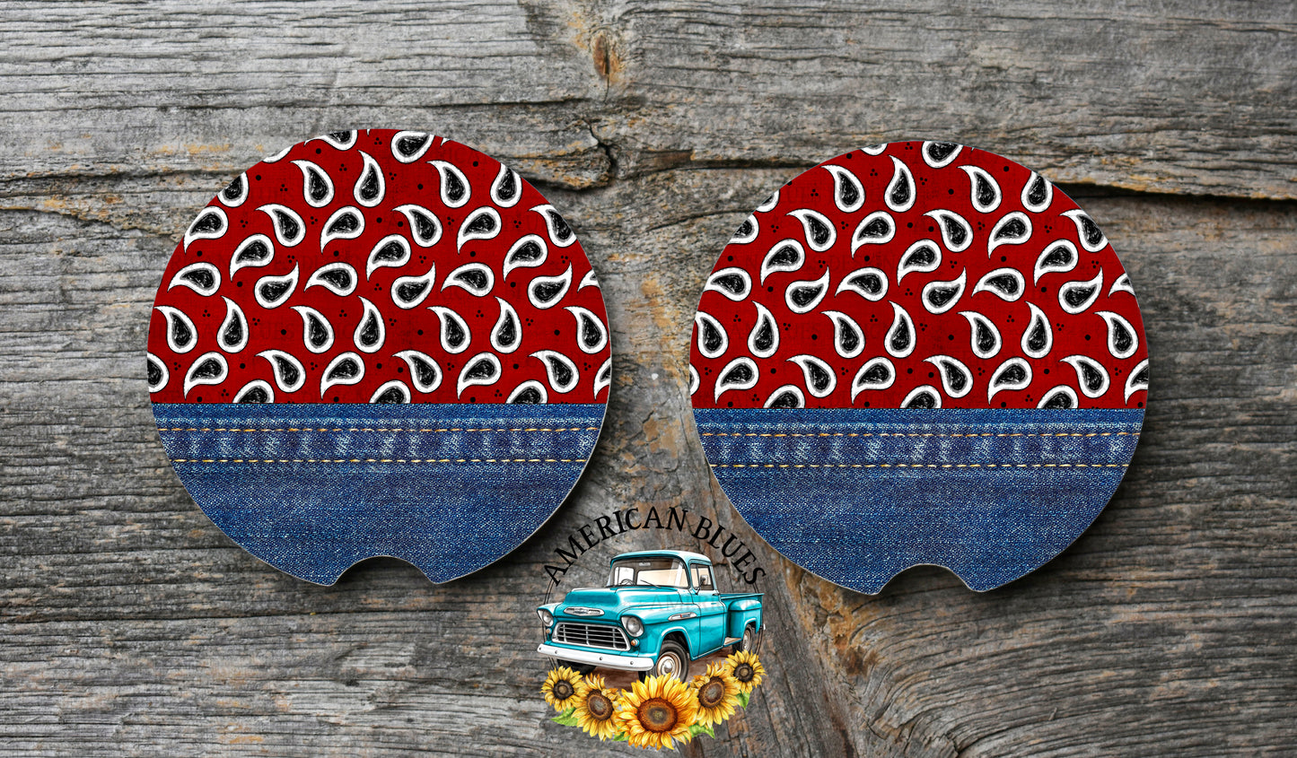 Denim & Paisley car coaster digital design | American Blues Designs