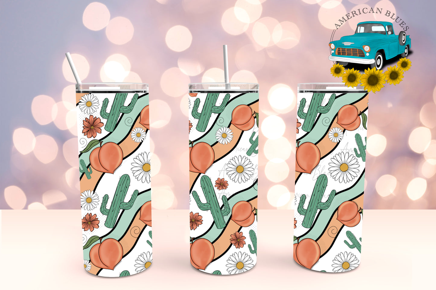 Peaches & Cacti- 20 oz straight tumbler wrap