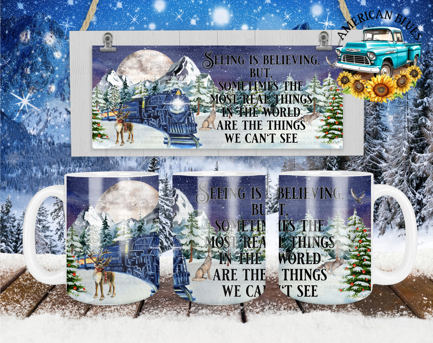 Polar Express mug wrap digital design | American Blues Designs