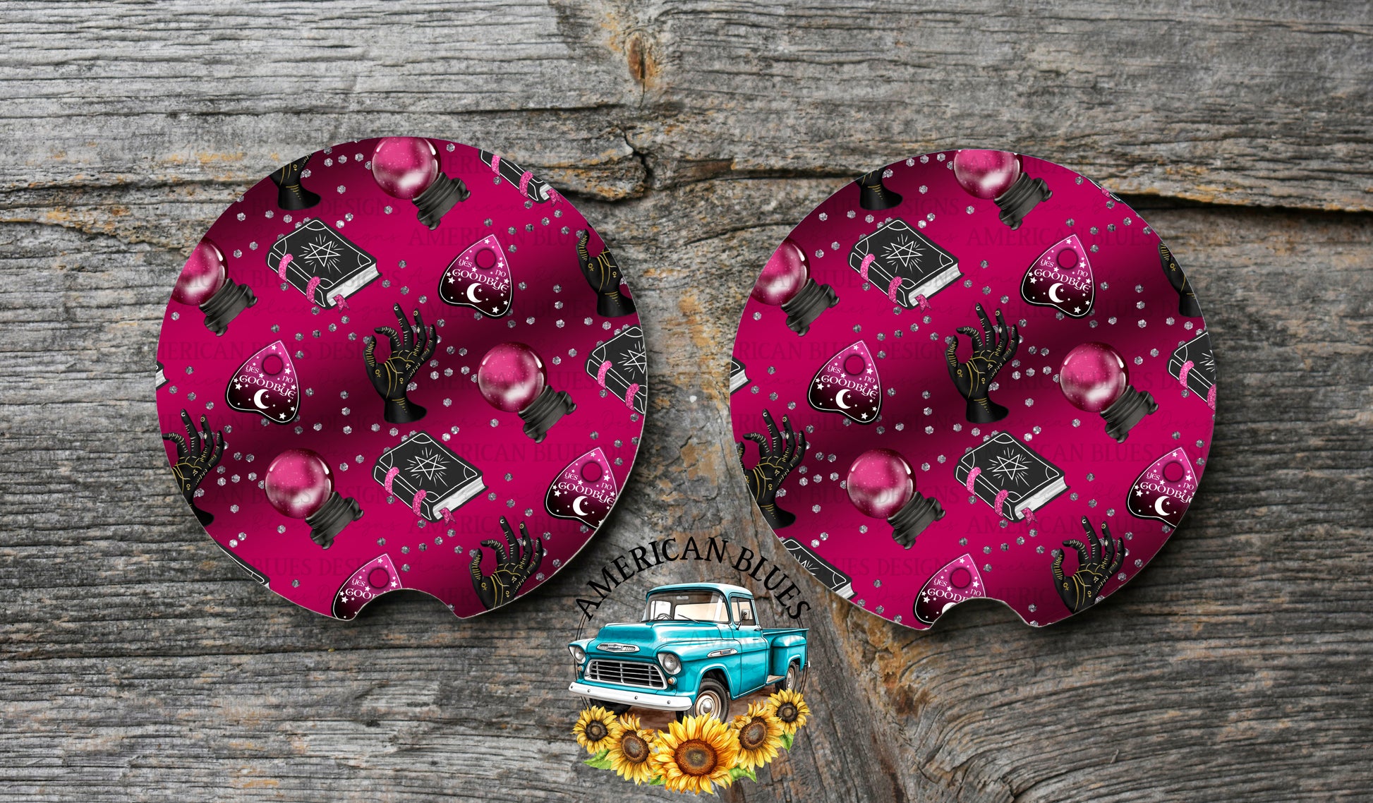 Pink Planchette car coaster digital design | American Blues Designs