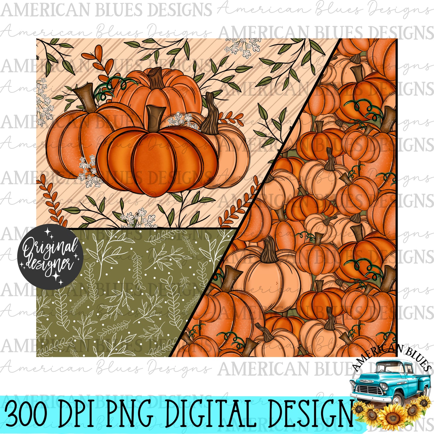 Autumn Pumpkins tumbler digital design | American Blues Designs