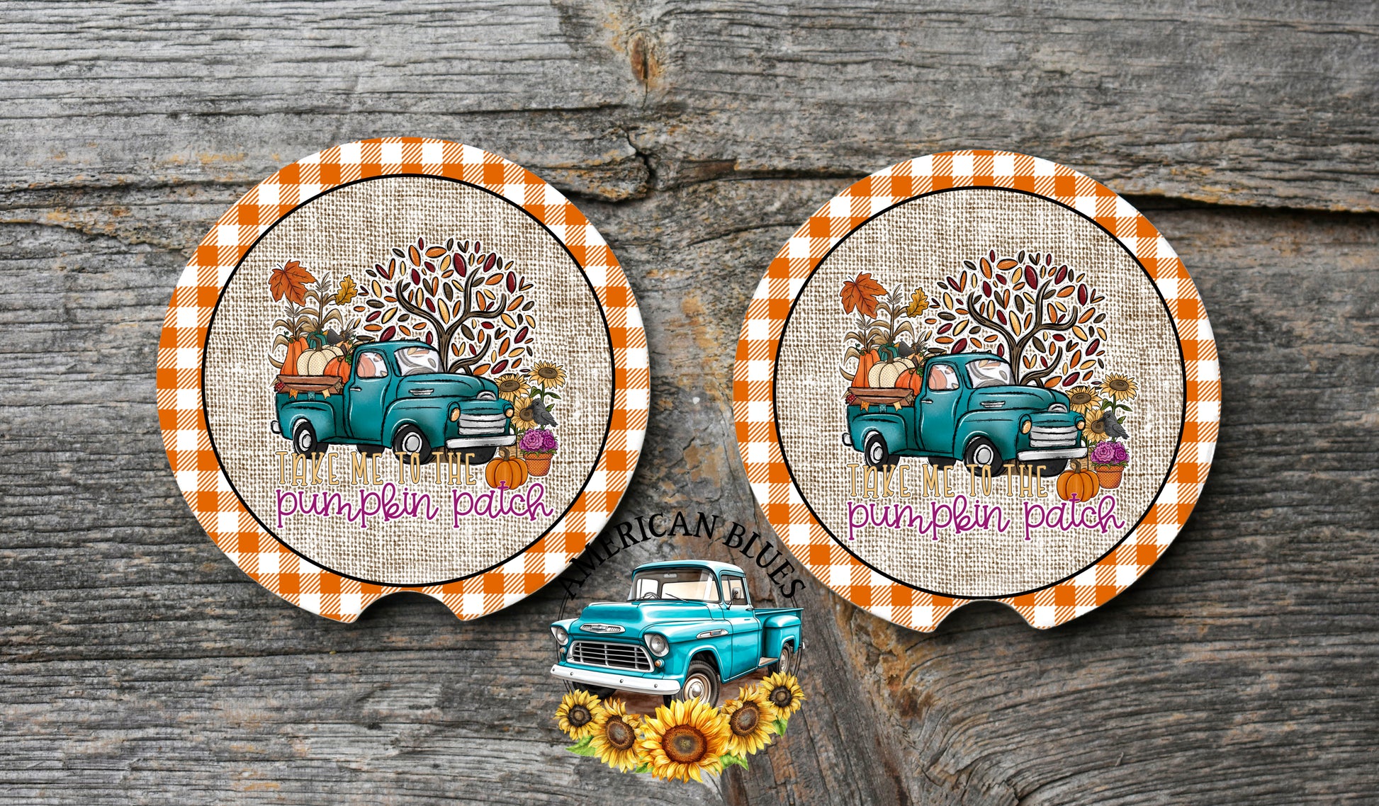 Pumpkin Patch car coaster digital design | American Blues Designs