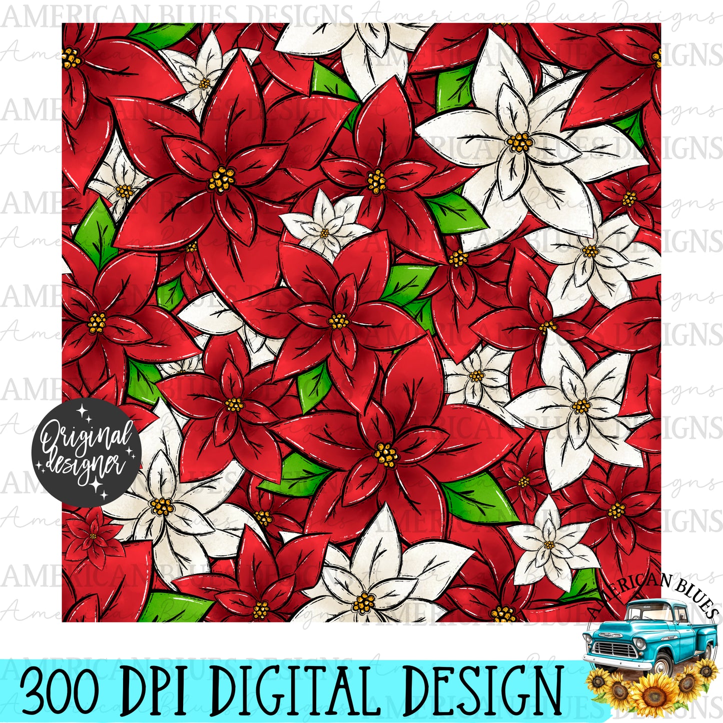 Poinsettia seamless pattern digital design | American Blues Designs