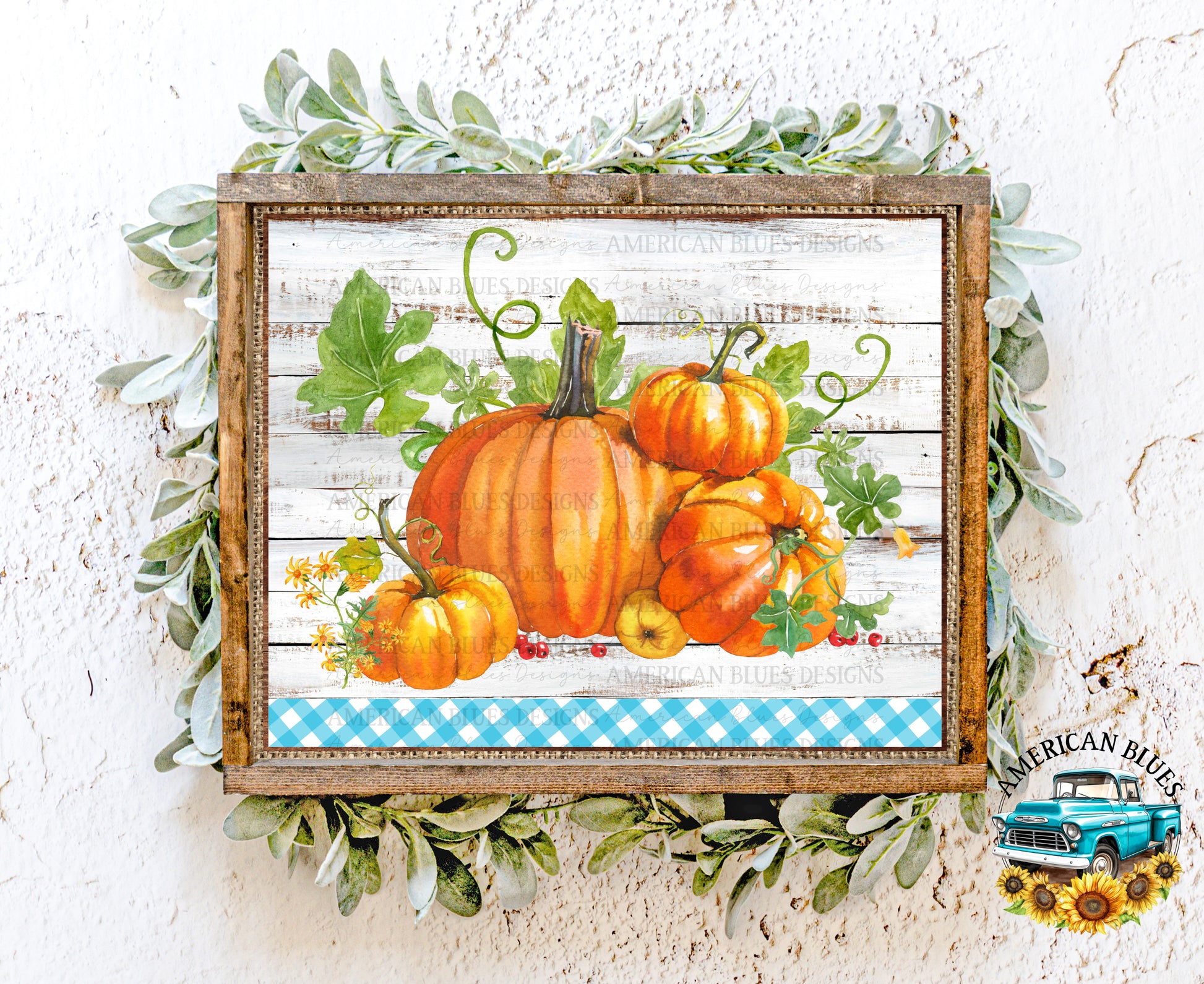 Fall pumpkin patch & farm gingham printable art | American Blues Designs