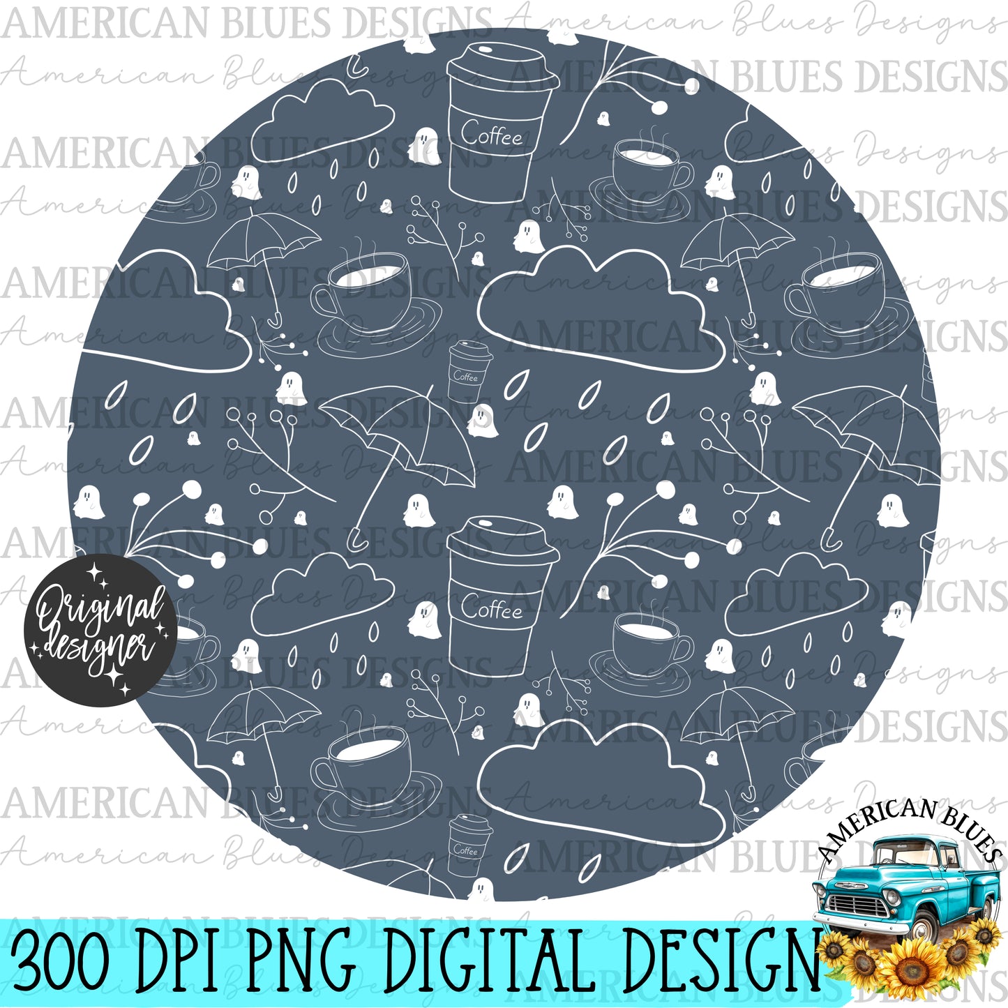 Rainy Ghostie car coaster digital design | American Blues Designs