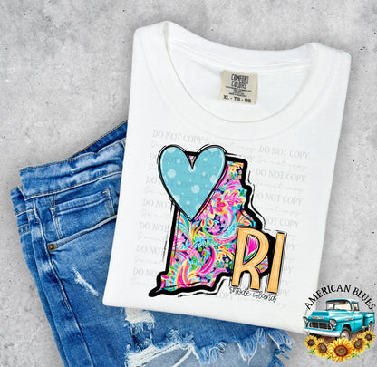 Rhode Island- state heart digital design | American Blues Designs