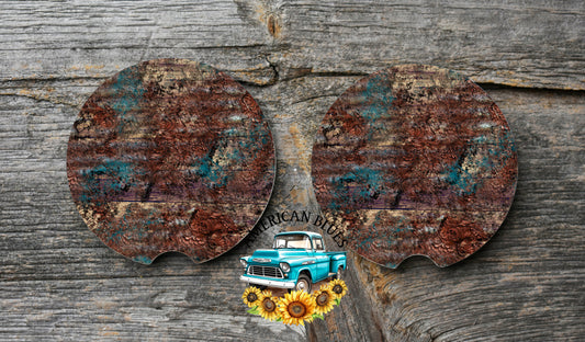 Tooled Leather, Rustic Wood, Old tin Car Coaster