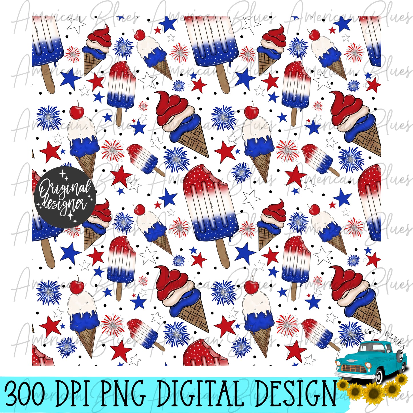 Red, White & Cool 4th of July seamless pattern