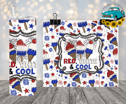 Red, White & Cool- 20 oz straight tumbler wrap