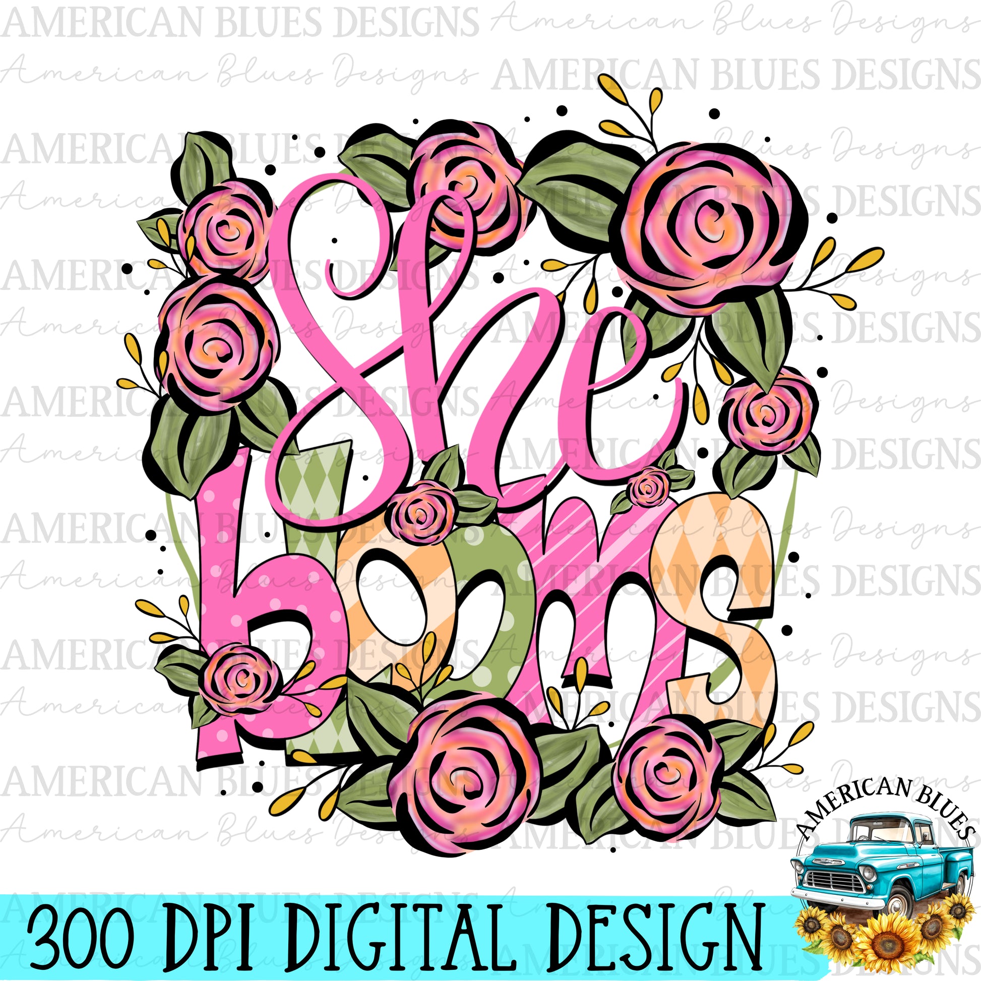 She Blooms digital design | American Blues Designs