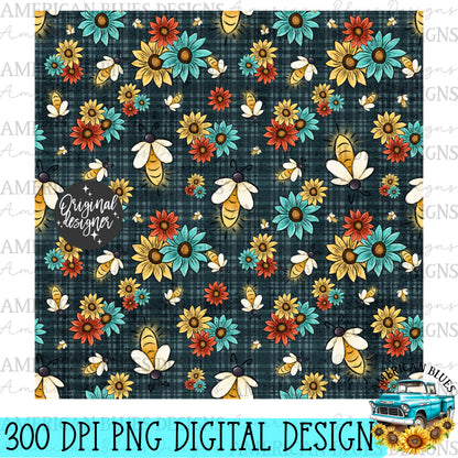 Summer nights and firefly lights seamless pattern