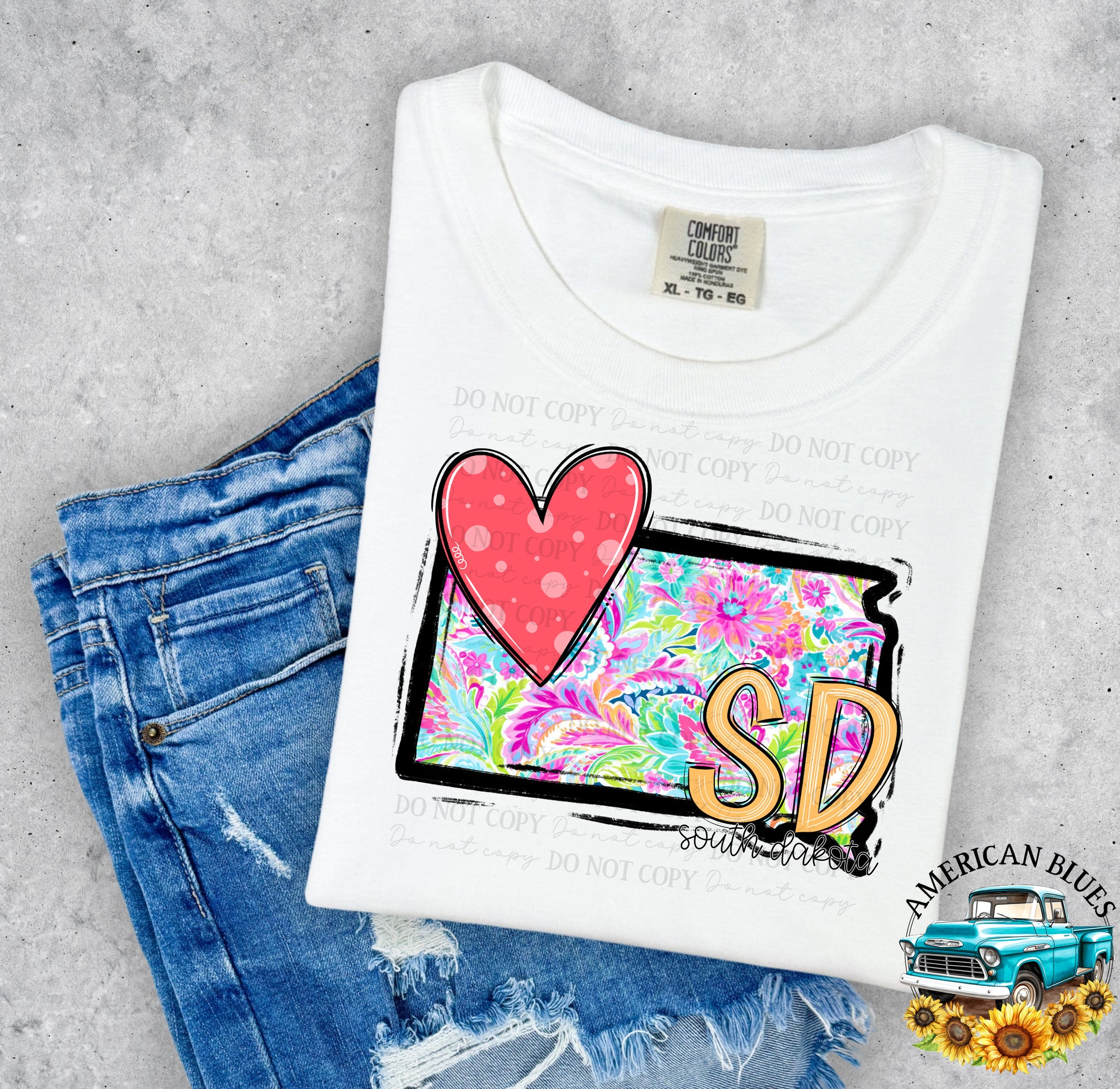 South Dakota- state heart digital design | American Blues Designs