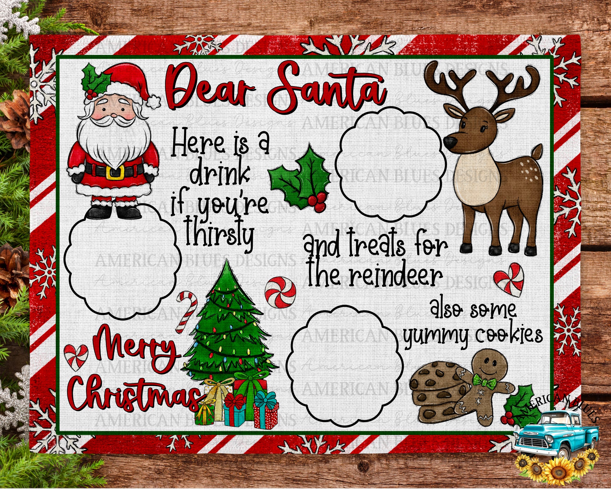 Santa cookie & treats placemat design- light skin tone | American Blues Designs