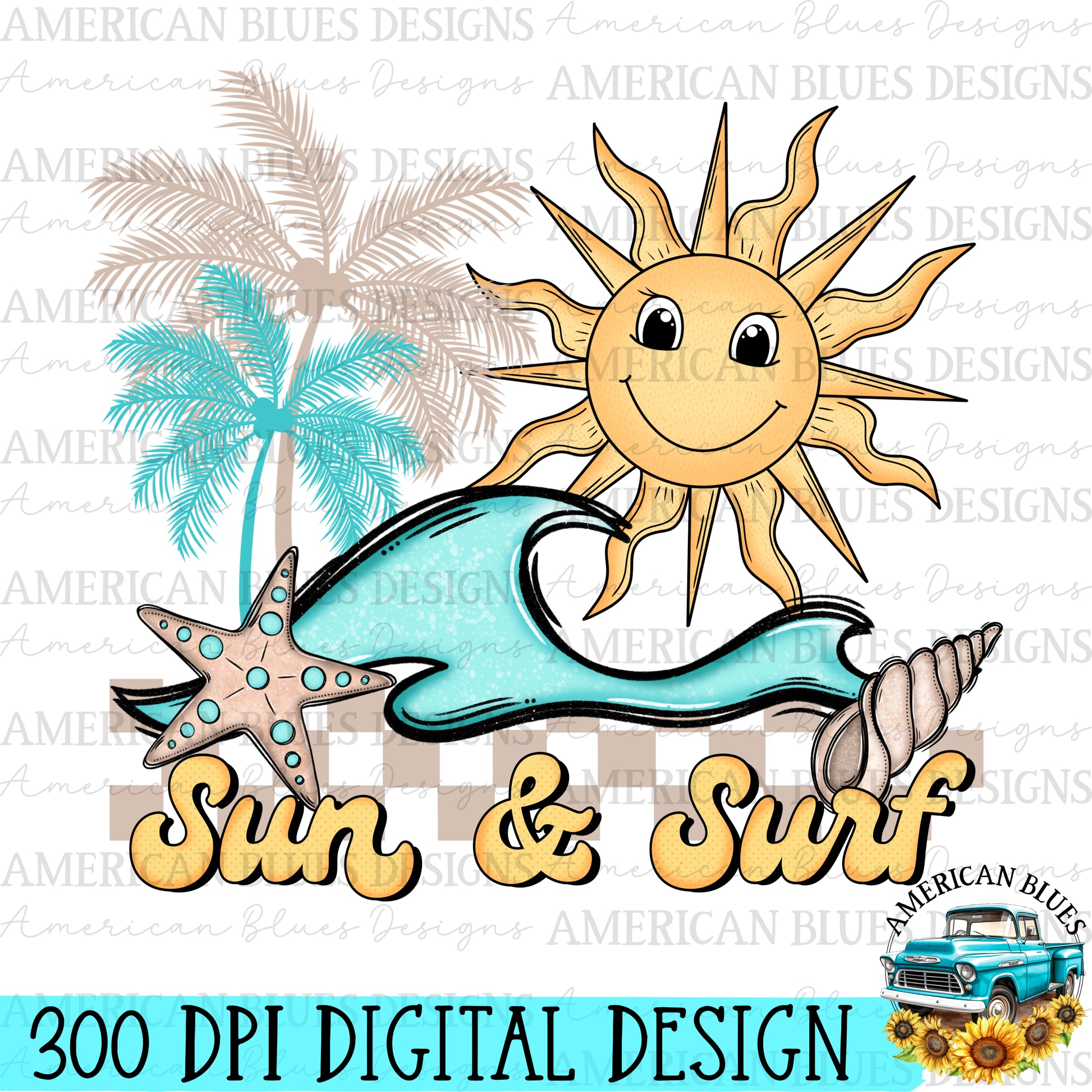 Sun & Surf digital design | American Blues Designs