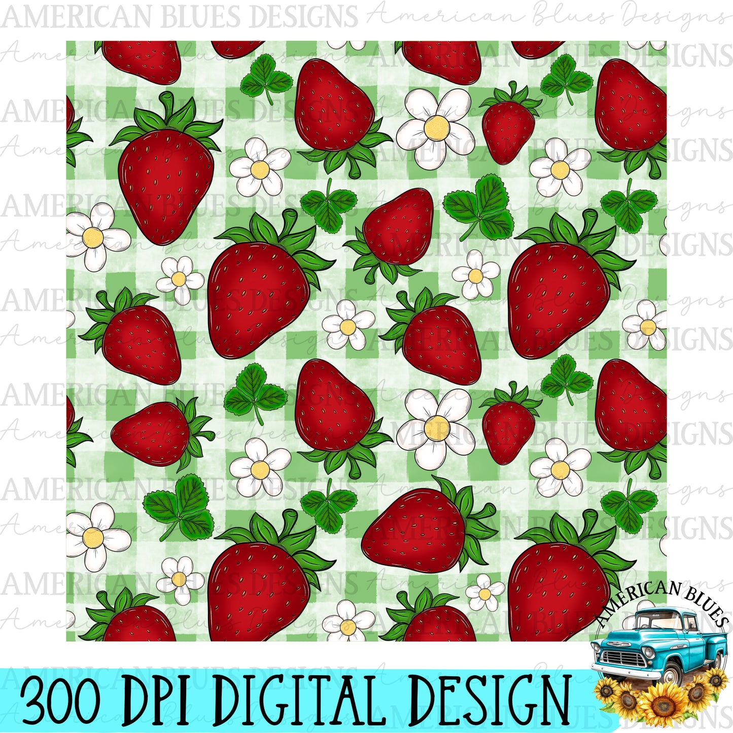 Strawberries & Flowers seamless pattern bundle