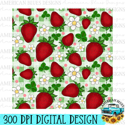 Strawberries & Flowers seamless pattern bundle