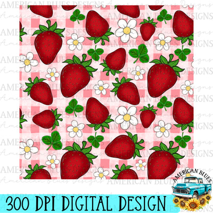 Strawberries & Flowers seamless pattern bundle